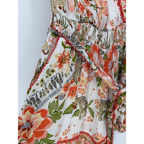 Poupette St Barth Romper Shorts Jumpsuit Anaik Pink Orange Leo Foulard Size XS/S - Picture 4 of 10